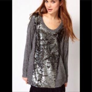 French Connection Metallic Silver Sequin Gray Sweater size Small